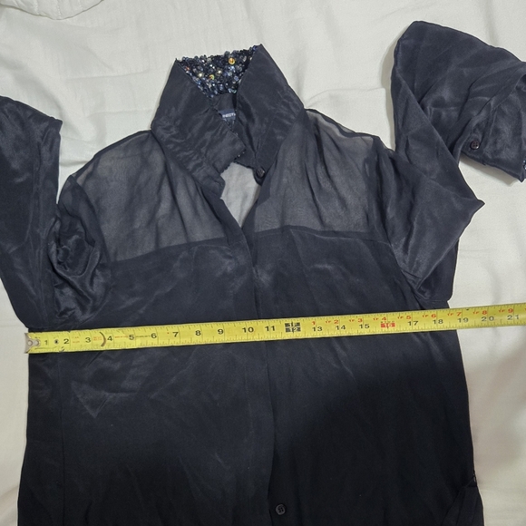 French Connection Silk Button Up Dress Long Sleeve With Sequins Detail Sz 2 - Picture 11 of 12